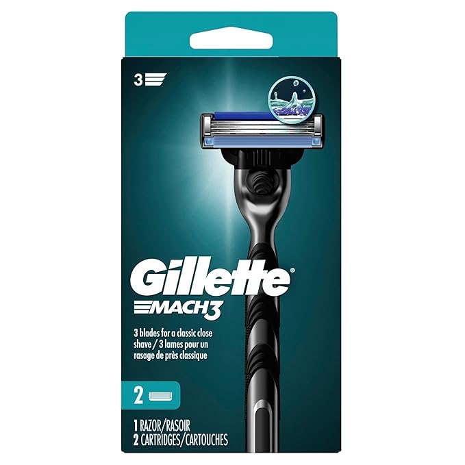 Gillette Mach3 Razor for Men, 1 Razor Handle + 2 Blade Refills