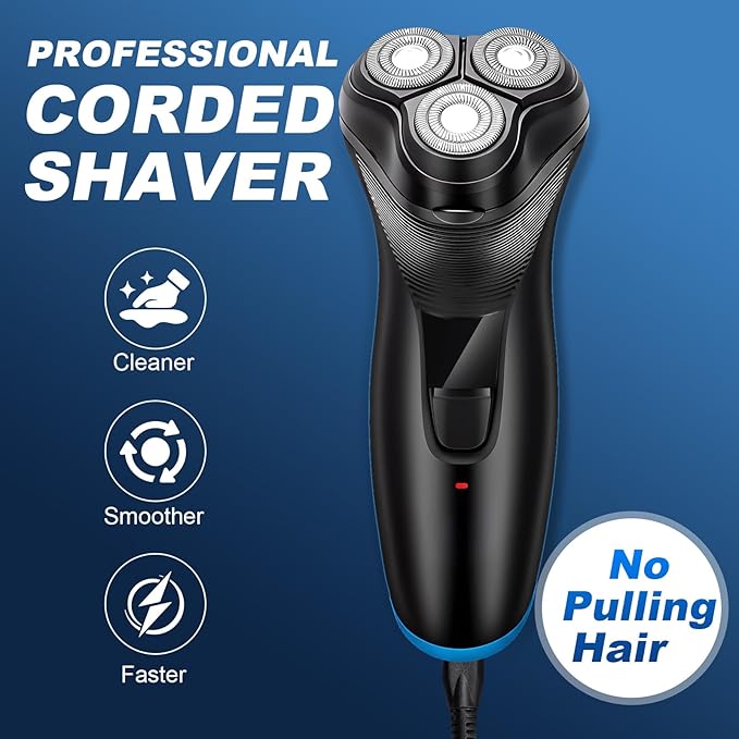 Upgraded BlueFire Head Shaver for Bald Men, Corded 3D Rotary Electric Shaver with Pop-Up Trimmer, Close Dry Shave Razor for Head & Face (Blue)
