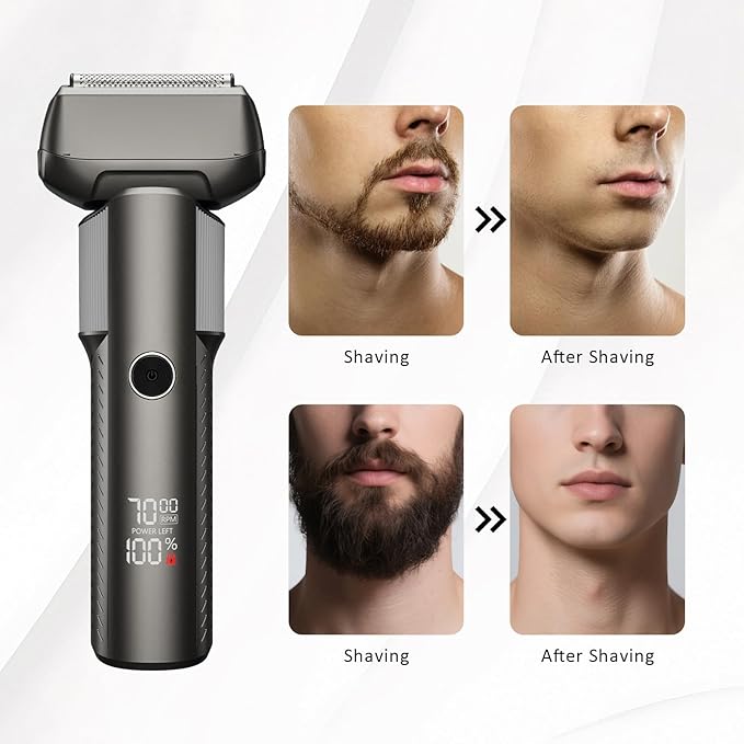 Foil Shavers for Men, Professional Travel Shavers, Electric Razors for Shaving Face, Waterproof Cordless Razor with Led Display, Rechargeable