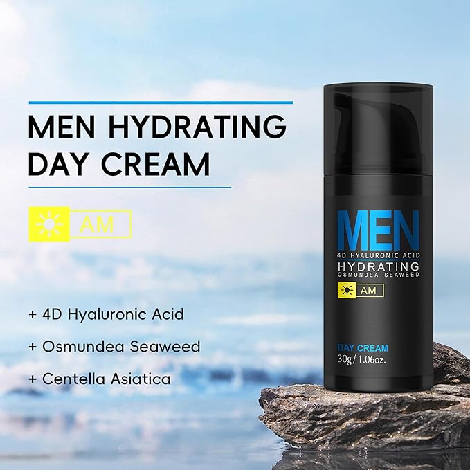 Men Hydrating Day Cream, Daily Moisturizer with 4D Hyaluronic Acid, Oil Control, Firm & Lift Hydrating Cream for Face & Body, Reduce Fine Lines, Strengthen Skin Barrier, 1.06 oz.