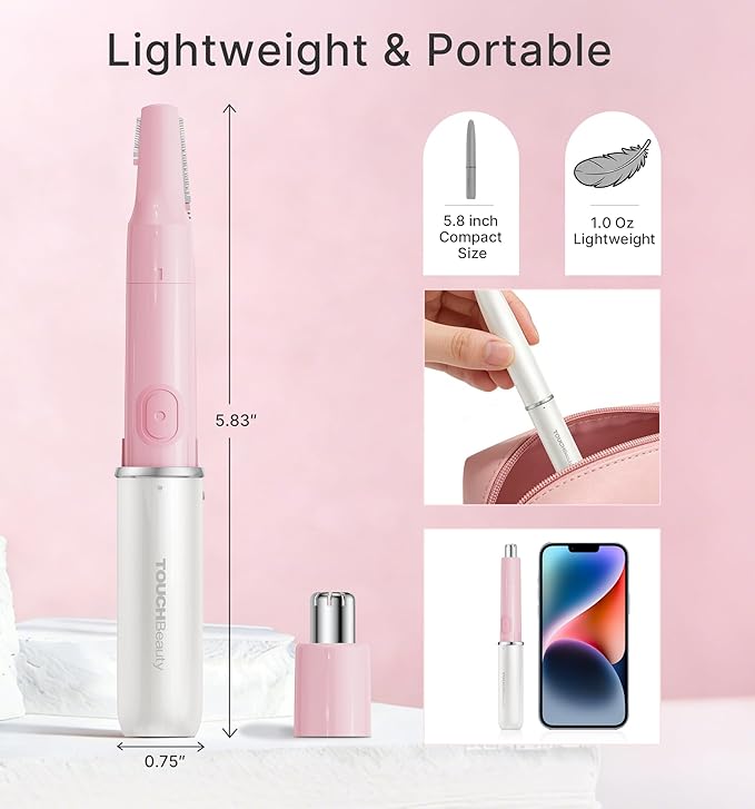 TOUCHBeauty Hair Trimmer for Face Eyebrow Nose Ear Body Hair Trimming, All in ONE Hair Remover for Women & Men Dual Blades Shaver Battery Powered TB-1458