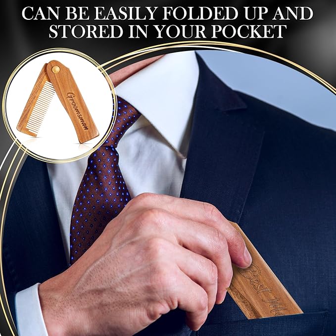 6 Pcs Groomsmen Gifts Folding Beard Comb for Men with Opener Groomsmen Gift Set of 6 Best Man Proposal Gift Combs Hair Mustache for Wedding Party Favor Grooming Detangling(Wooden,Wood Color)