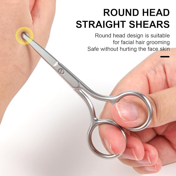 FEITA Small Nose Hair Scissors, Round Tip Design - Men's Grooming Scissors for Facial Safety, Beauty Use for Woman, Makeup, Eyebrow, Lashes, Mustache