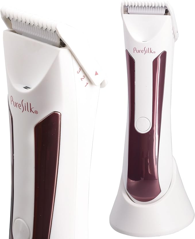 Pure Silk Body Hair Trimmer for Women, Rechargeable Women’s Trimmer for Body Hair with 4 Guide Combs, Hypoallergenic and Heat-Resistant Ceramic Blades, LCD Screen, Built in Light, Waterproof