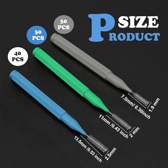 Patelai 100 Pieces Braces Brush for Cleaner Interdental Brush Toothpick Dental Tooth Flossing Head Oral Dental Hygiene Flosser Toothpick Cleaners Tooth Tool(Blue, Grey, Green,Various Sizes)