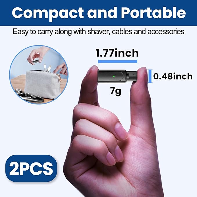2 Pcs USB-C Shaver Charger Adapter Compatible with Braun Series 1 3 5 7 9, XT5 Electric Razor, Silk·épil 5 7 9, HC BG Series, Portable Type-C Charging Cord Converter for Travel, Fast Safe Charging