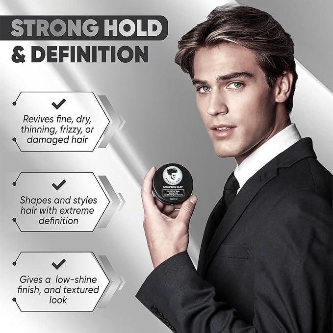 Avenue Man Hair Clay for Men - Matte Finish Sculpting Wax - Strong Hold, Maximum Definition and Textured Control - For All Hair Types - Infused with Beeswax, Kaolin Clay and Argan Oil - 3.0oz/90g