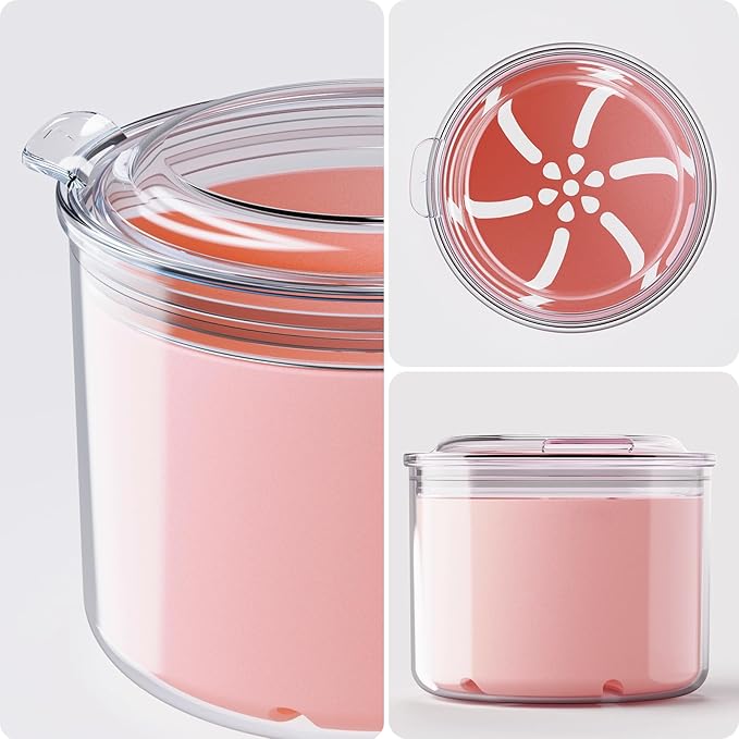 Denture Bath Cup with Cleaning Brush, Large Soaking Container with Strainer Basket for False Teeth & Night Guard, Oral Care Storage Holder for Home Use, Pink