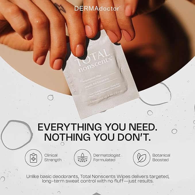 DERMAdoctor Deodorant Wipes Individually Wrapped - Refreshing Antiperspirant Wipes, Dermatologist Formulated Hyperhidrosis Treatment for Body Hands Feet | Anti Sweat Wipe, Foot Deodorant - 30 Count