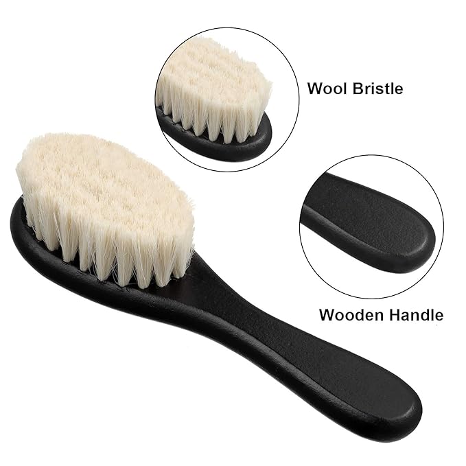 4 Pieces Barber Fade Brush Set with Natural Fiber Wooden Handle - Beard Styling Brush, Neck Duster, and Cleaning Brush for Men's Grooming