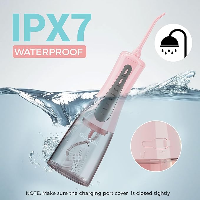 2026 New 350ML Water Flosser with Drainage & Storage Stand, Keeps Dry & Clean, 5 Modes, 360°Nozzle, Cordless Rechargeable, IPX7 Waterproof, Portable for Home & Travel (Pink)