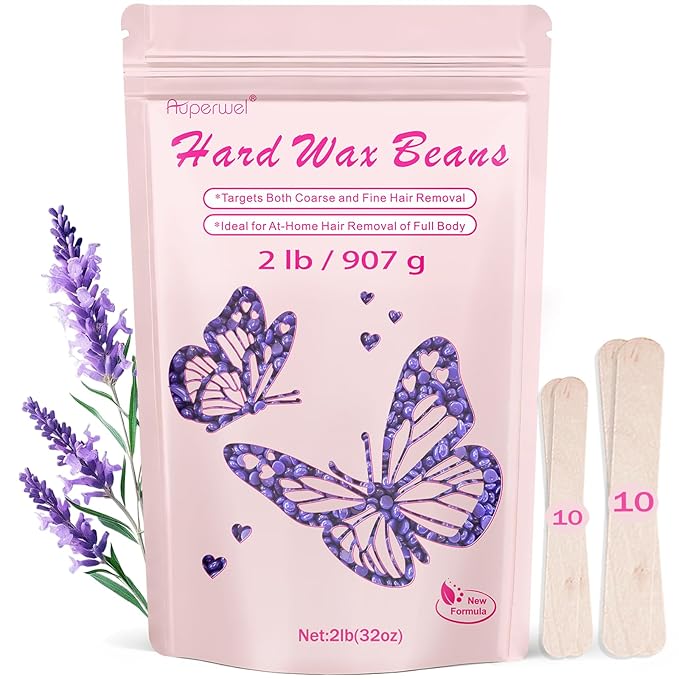 Wax Beads with Coarse Hair Formula, 2lbs Hard Wax Beads for Hair Removal and Sensitive Skin, Hard Wax Beans for Bikini, Brazilian, Legs, Underarms, Chest, Full Body Waxing (Natural Lavender)