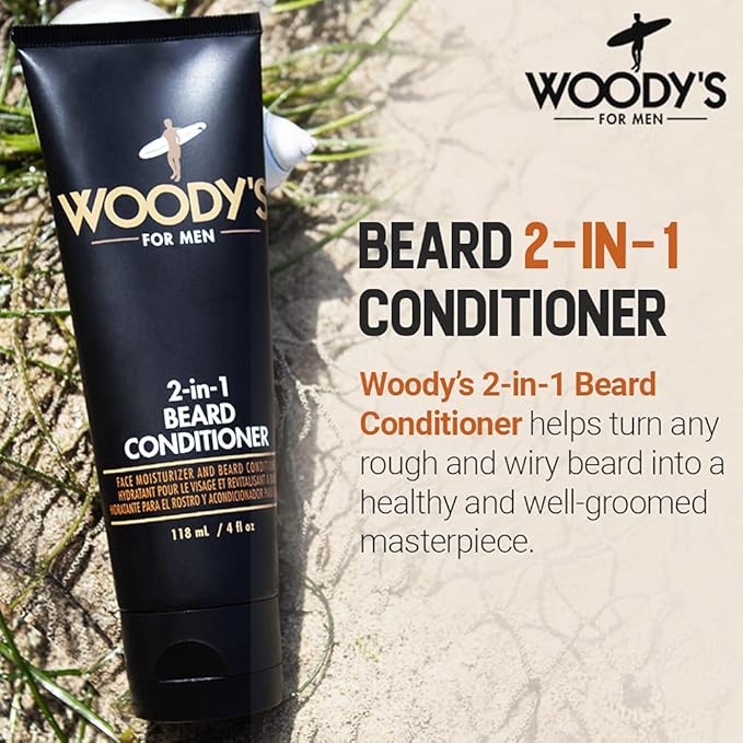 Woody's 2-in-1 Men Beard Conditioner, Beard Wash, Moisturize, Softens & Conditions Dry Flaky Beards, Enriched With Botanical Extracts and Essential Oils - 4 Fl Oz, 2 Pack
