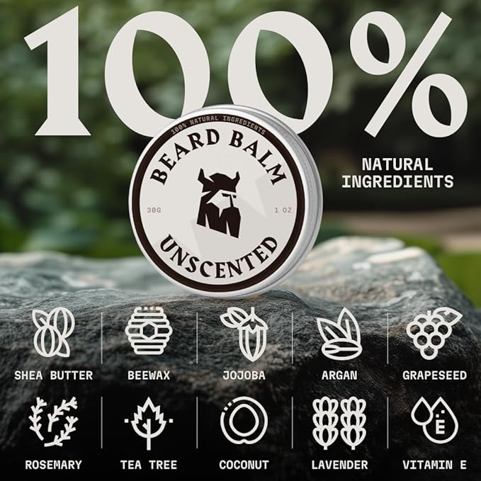 Striking Viking Beard Balm & Beard Oil for Men – Unscented, 1 Fl Oz Each - Dual-Use Leave In Conditioner - Tames, Styles & Moisturizes – With Naturally-Derived Argan & Jojoba Oil