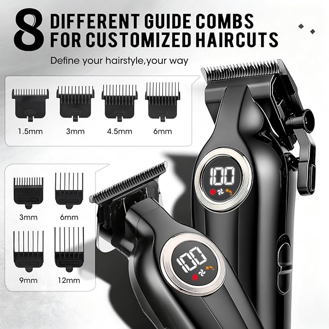 Professional Hair Clippers for Men,Cordless Barber Clippers and Trimmers Set with LED Display, Rechargeable Mens Electric Beard Trimmer,Self Haircut Fade Kit & Clipper Oil
