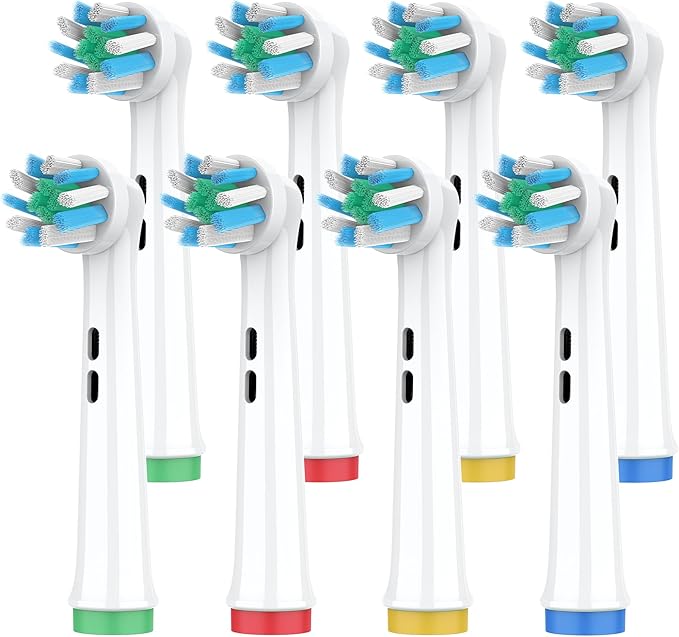 Replacement Heads Compatible with Oral B Braun Pro 100, 500, 1000, Vitality, Smart, Genius, Cross Bristles for Deeper Plaque Removal, Pack of 8 Electric Toothbrush Heads Refills, White