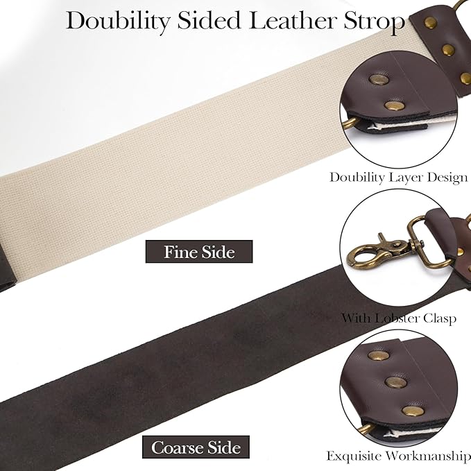 Linkidea Straight Razor Leather Strop for Sharpening, Leather Strop Razor Strops, Hair Removal Folding Razor, Straight Razor Sharpening Belt (Brown)