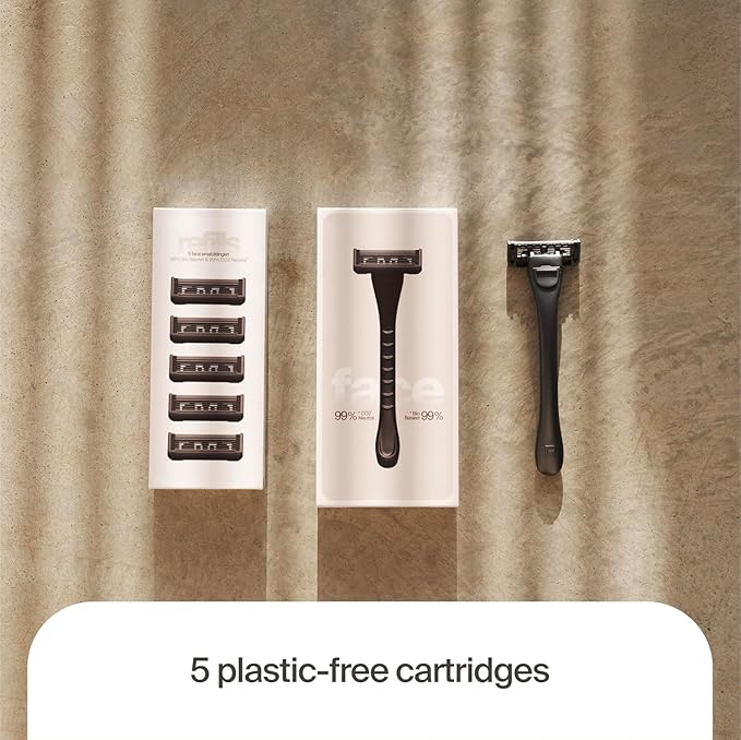 Razeco5 Plastic-Free Cartridges – 5 Plastic-Free Cartridges, 5 Blades – Plastic-Free Shaving for a Zero-Waste Routine (Face)