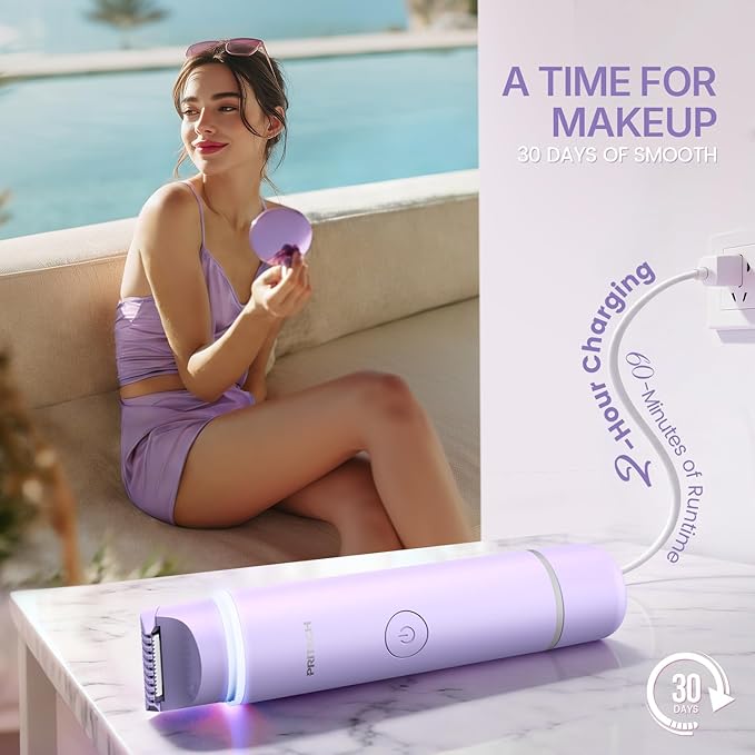Bikini Trimmer for Women Dual Head Facial Hair Remover 2 in 1 Electric Razors for Women,Waterproof Public Hair Trimmer for Face,Underarm,Leg,USB-C Smart Light (Purple)