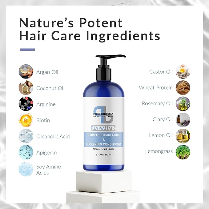 Pure Biology Hair Conditioner for Fine, Damaged Hair - Volumizing Conditioner with Biotin, Keratin, Rosemary and Argan Oils - Moisturizing Conditioner for Dry Hair and Thinning Hair Volume