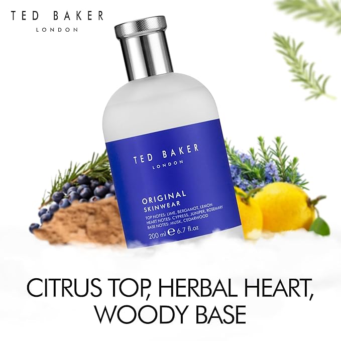 Ted Baker Original Skinwear Eau de Toilette for Men Woody Aromatic Fragrance with Lime, Bergamot, Sandalwood & Amber, Citrus, Refreshing, Mens Cologne Spray For Him 6.7 fl oz