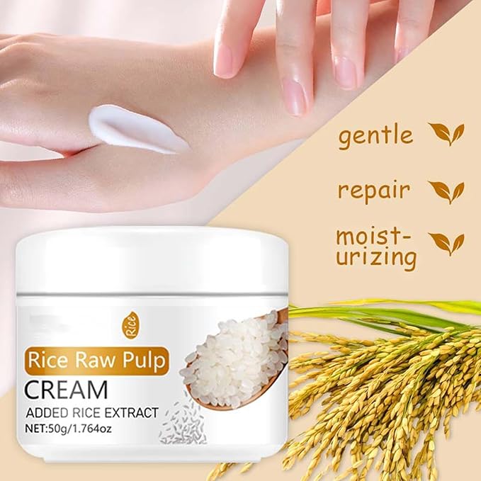 Rice Cream for Face, Rice Raw Pulp Essence Face Cream Anti Aging Face Moisturizer Face Cream Daily Skincare Moisturizing Soothe Dryness Anti-wrinkle Lightweight Facial Cream for Women & Men