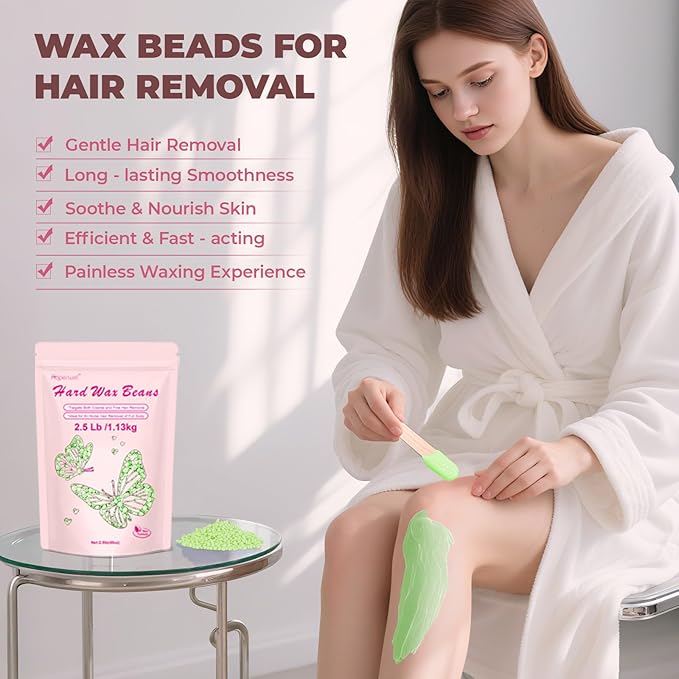 2.5lb/40oz Hard Wax Beans for Sensitive Skin - Large Bulk Refill for Waxing Brazilian, Bikini, Underarms, Face, Body with 20 Sticks (Aloe)