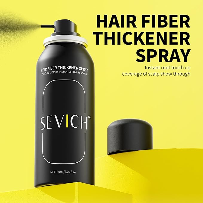 Sevich Hair Fiber Spray - Instant Hair Thickening Powder for Men & Women, Hair Building Fibers for Thinning Hair, Root Touch Up Hair Color, Waterproof, Sweatproof, Natural Look,80ml Dark Brown