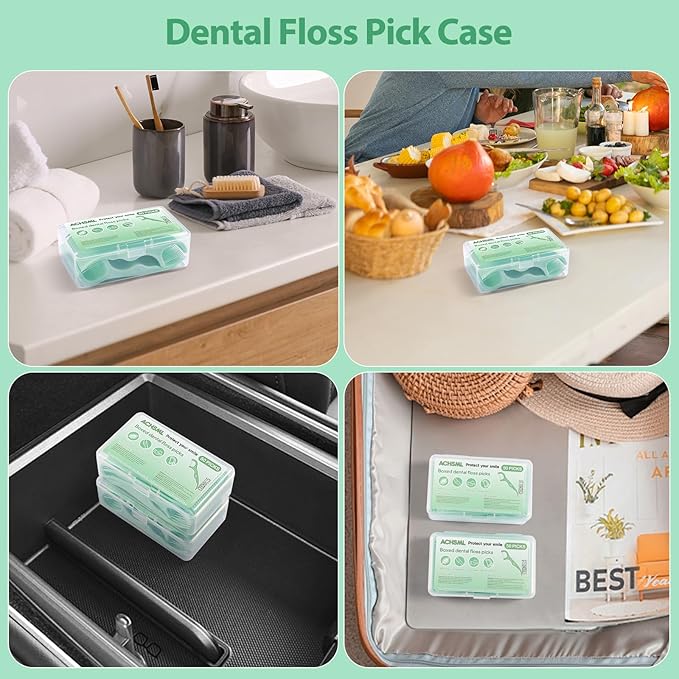 Floss Picks 200 Count Portable Dental Floss Sticks for Teeth Cleaning Dual Function Disposable Dental Floss Picks Comfortable Ergonomic Handle Tooth Picks Flossers 4 Travel Cases Green