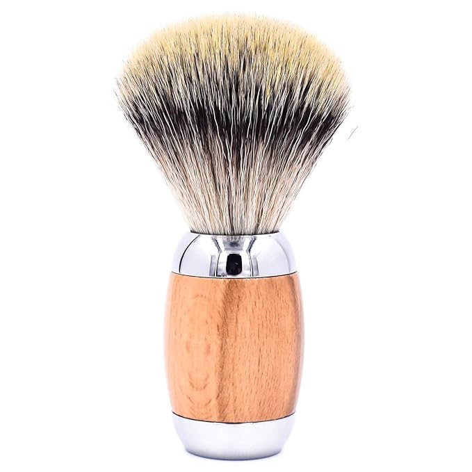 Taconic Shave Synthetic Silvertip Luxury Shaving Brush – Premium 22 mm Knot, Ultra‑Soft Bristles, Beechwood Handle, Includes Acrylic Stand & Gift Box