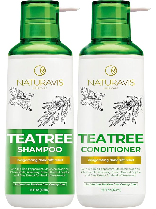Tea Tree Oil and Mint Shampoo and Conditioner Set - Sulfate and Paraben Free Formula for Women and Men - Enriched with Peppermint to Help with Dandruff and Itchy, Dry Scalp - Color Safe and Hydrating