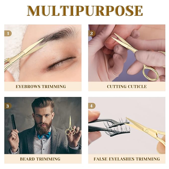 5 Pieces Small Straight Tip Nose Hair Scissor for Grooming, Stainless Steel Multi-Purpose Beauty Grooming Scissors for Facial Hair Removal and Mustache Beard Eyebrows Ear Nose Trimming(Gold)