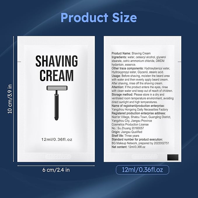Shaving Cream Bulk, 12ml/0.42fl Oz Travel Shaving Cream, Individually Packaged, Suitable For Travel, Hotels, Home, Camping, Charities, Homeless People (200-PACK)