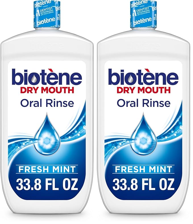 biotène Oral Rinse Mouthwash for Dry Mouth, Breath Freshener and Dry Mouth Treatment, Fresh Mint - 33.8 fl oz (Pack of 2)