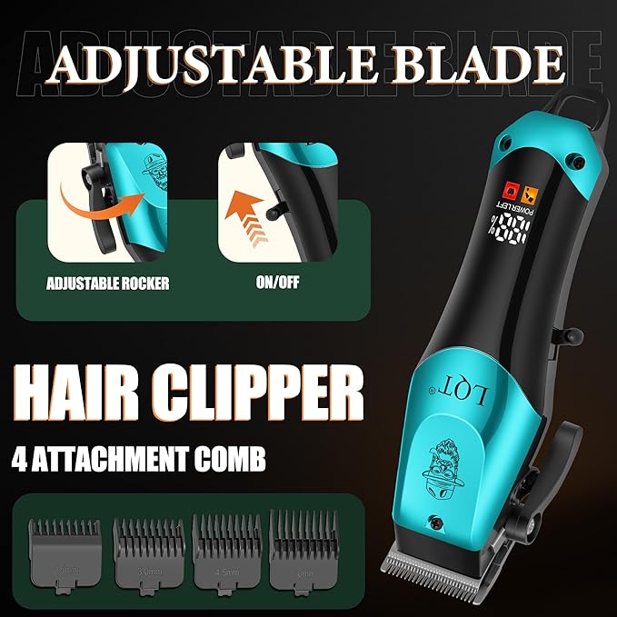 Hair Clippers for Men with LED Power Display, 4-Piece Professional Grooming Kit with Hair Clipper, Detail Trimmer, Foil Shaver & Nose Trimmer, Complete Cordless Set for Home Use and Gifts