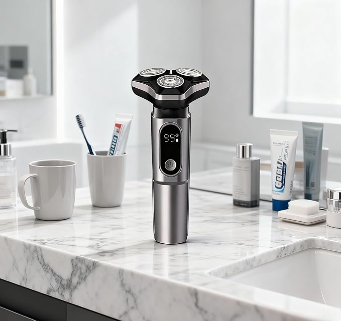 Electric Razor for Men.Wet/Dry Rotary Shaver Waterproof - USB Fast Charging & Sensitive Skin Care. 3-Blade Rotary Shaving System.LED Display, Travel LockGray