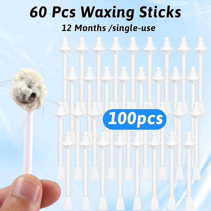 100Pcs Nose Wax Sticks, Hair Wax Applicator Nose Waxes Kit Accessories for Nostril Cleaning Ear Face Hair Removal for Men Women