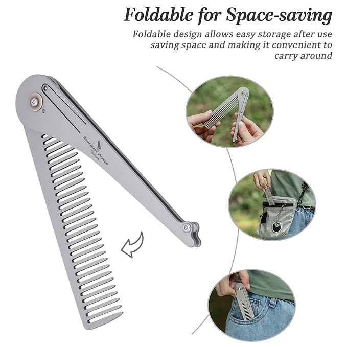 Boundless Voyage Titanium Hair Styling & Beard & Mustache Folding Pocket Comb, Portable EDC Accessories for Men and Women (Ti/9011A-D)