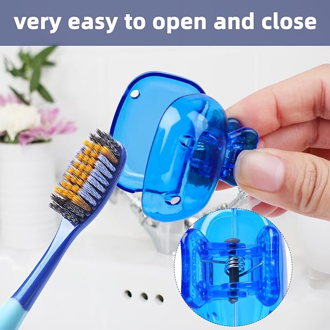 Hxezoc 4 Pack Travel Toothbrush Head Covers Portable Toothbrush Protector Cap Brush Pod Case Protective Plastic Clip for Household Travel, Camping, Bathroom, School, Business