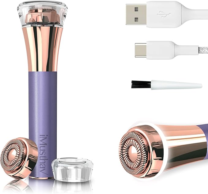 Facial Hair Remover for Women | 18K Gold 20mm Dual Ring Head | 360° LED Light USB Rechargeable