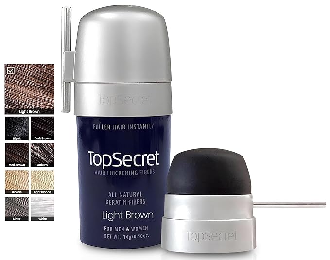 Top Secret Hair Thickening Building Fibers Applicator Included - Undetectable & Natural Hair Filler for Men & Women - Instantly Fill in Thinning Hair - Weather & Sweat Resistant (Light Brown, Medium)