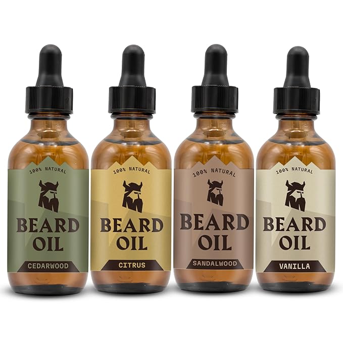 Striking Viking Beard Oil for Men - 2.64 Fl Oz, Pack of 4 - Barber-Style Softening Infusion - Encourages Fuller Beard Growth - Featuring Sandalwood, Vanilla, Cedarwood, Citrus Oil