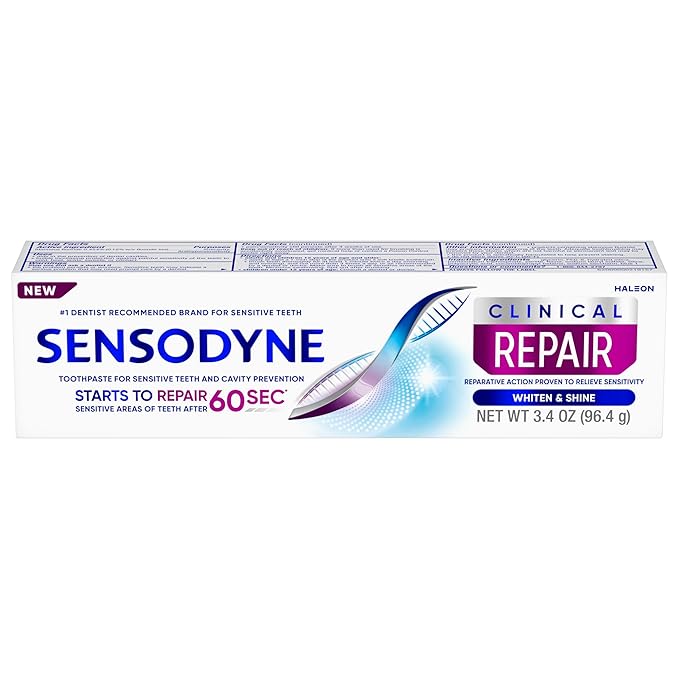 Sensodyne Clinical Repair Whiten & Shine Toothpaste for Sensitivity Relief, 3.4 oz (3 Pack)