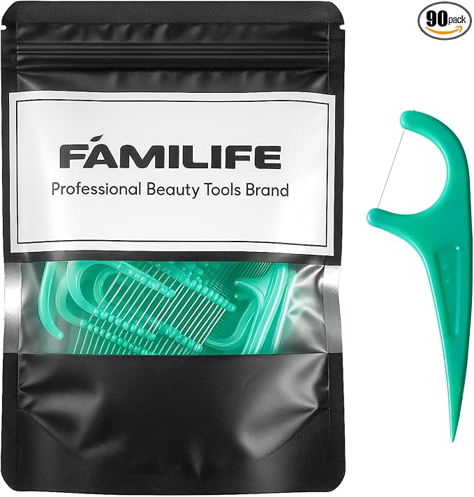 FAMILIFE Floss Picks 90 Count Mint Flavor, Dental Floss Picks for Adults & Kids, Strong Thread Flossers & Tooth Picks Flossers for Daily Oral Care Travel Floss Bag