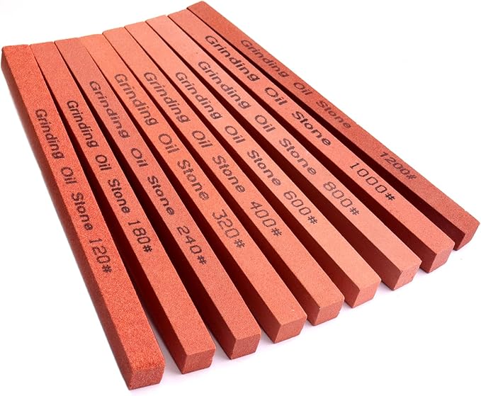Sharpening Stone Set,9pcs Rectangular Sanding Sticks Knife Whetstone White Corundum Oil Stone for Knife,Most Bladed&Cutting Tool (5.9x0.39x0.39inch)
