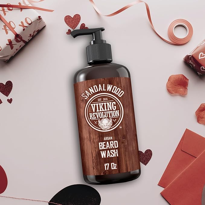 Viking Revolution Beard Wash Shampoo w/Argan & Jojoba Oils - Softens & Strengthens - Sandalwood Scent - 17 oz Shampoo (Pack of 2)