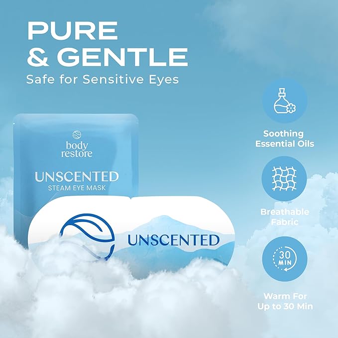 Body Restore Self Heating Warm Compress for Dry Eyes 5 Pack - Heated Eye Mask for Fast Relief, Birthday Gifts for Women, Men, Travel Essentials, Stye Eye Treatment, Eye Patch, Relaxation - Unscented