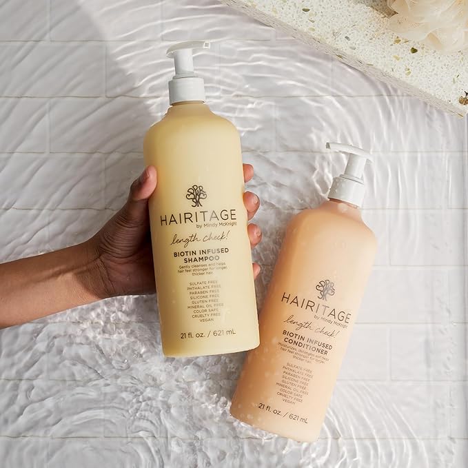 Hairitage Biotin + Castor Oil Shampoo and Conditioner Set - Volume + Moisture - Sulfate Free + Color Safe - Women + Men Hydrating Repair Shampoo Conditioner