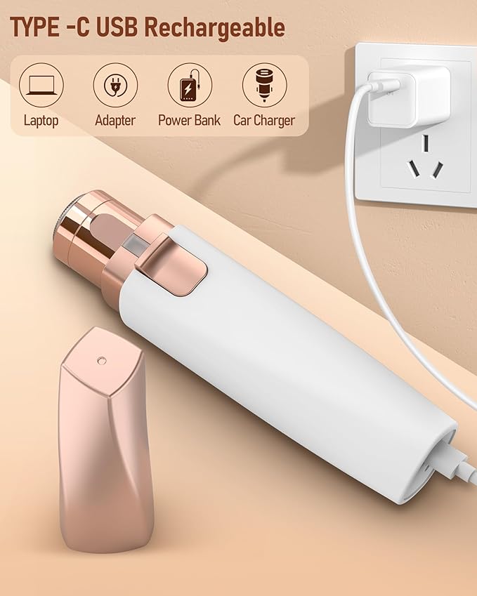 Eyebrow & Facial Hair Removal for Women: 2 in 1 Rechargeable Eyebrow Trimmer & Face Shaver, Painless Electric Facial Eye brow Razors Epilator with Built-in LED Light -Perfect for Face, Lips & Body