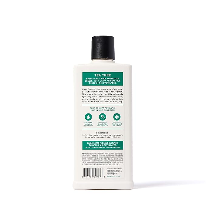 Duke Cannon 2-in-1 Shampoo & Conditioner for Men – Tea Tree Oil, Refreshing Scalp Care, Sulfate Free, 14 oz